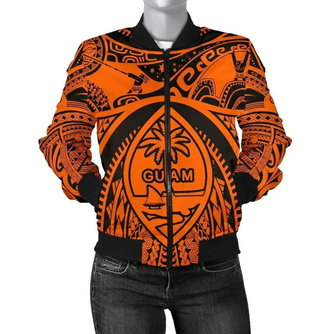 FUNSTUFFPRINT Women's Bomber Jackets - Guam Flag, Seal with Maui Moana Tattoo - 3D Bomber Jacket