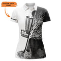 Custom Womens Disc Golf Polo Shirt Custom Name Black & White Disc Golf Basket, Personalized Disc Golf Shirts, Perfect Gift For Women