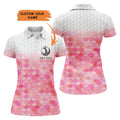 Custom Womens Golf Polo Shirt Bling Pink Mermaid Scales Custom Name Pattern Golf Shirts, Ladies Golf Tops