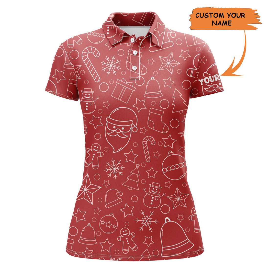 Custom Womens Golf Polo Shirt Custom Name Beautiful Red Xmas Pattern, Christmas Gifts For Golf Lovers, Perfect Gift For Women