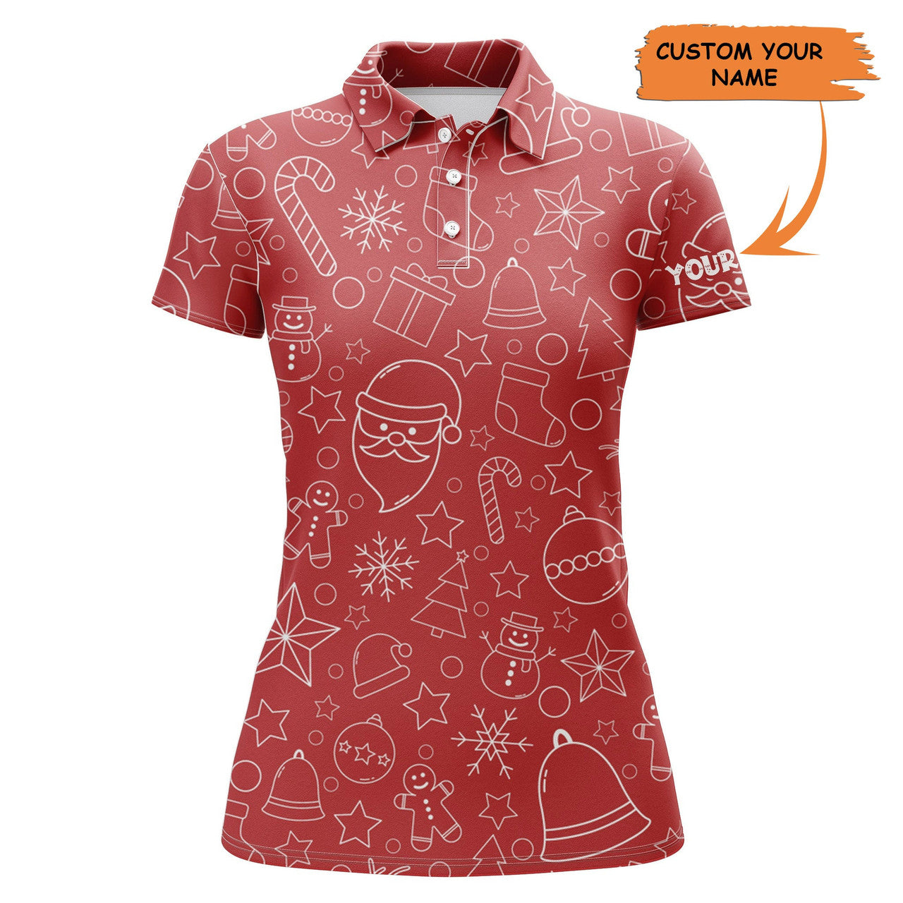 Custom Womens Golf Polo Shirt Custom Name Beautiful Red Xmas Pattern, Christmas Gifts For Golf Lovers, Perfect Gift For Women