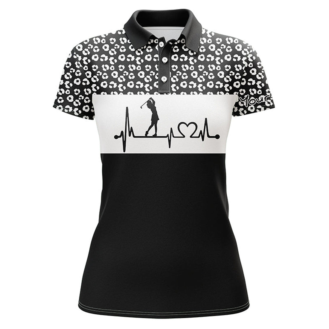 Custom Womens Golf Polo Shirt Golf Heartbeat Custom Name Leopard Pattern Golf Shirt, Womens Golf Gift Ideas, Best Golfing Gift For Women