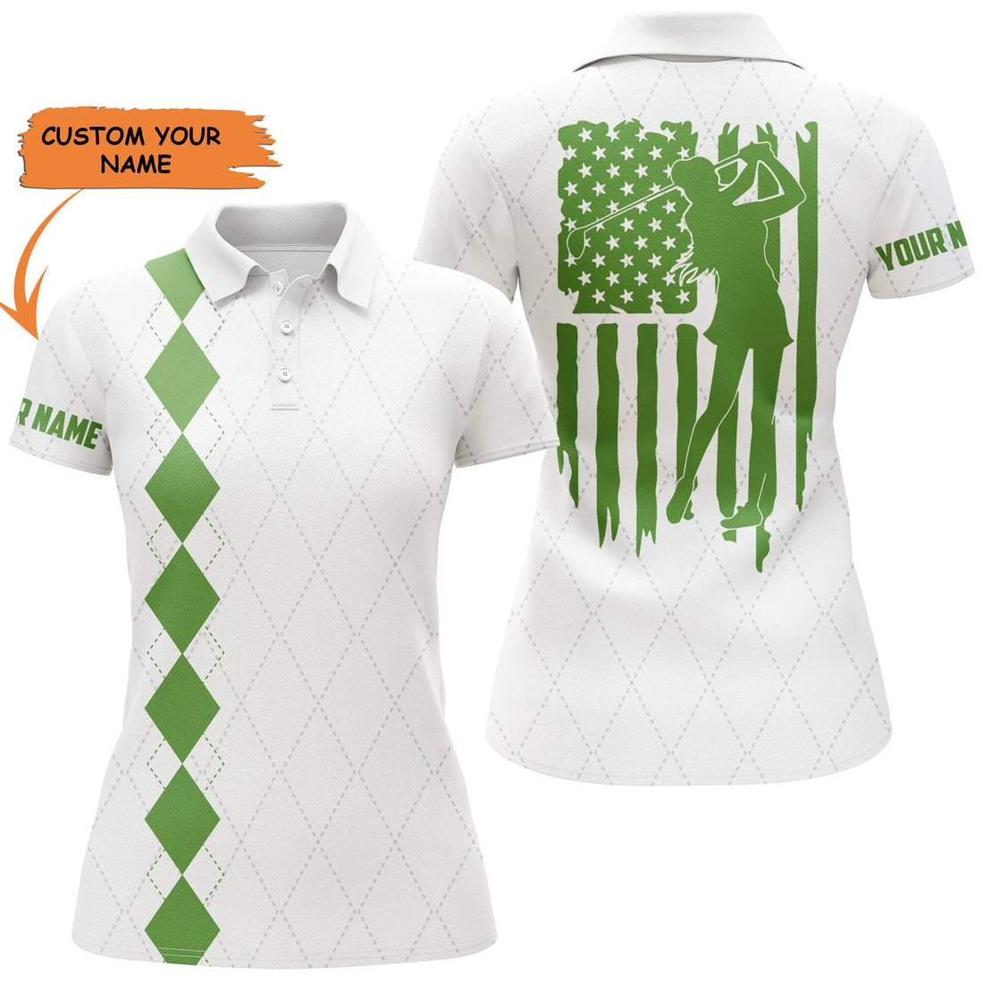 Custom Womens Golf Polo Shirt Blue American Flag Patriotic Golf Shirts Custom Name Golf Gifts, Best Golfing Gift For Women