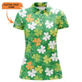 Custom Womens Golf Polo Shirt Green Clover Pattern Custom Name St. Patrick's Day Pattern Ladies Golf Shirt, Perfect Gift For Women
