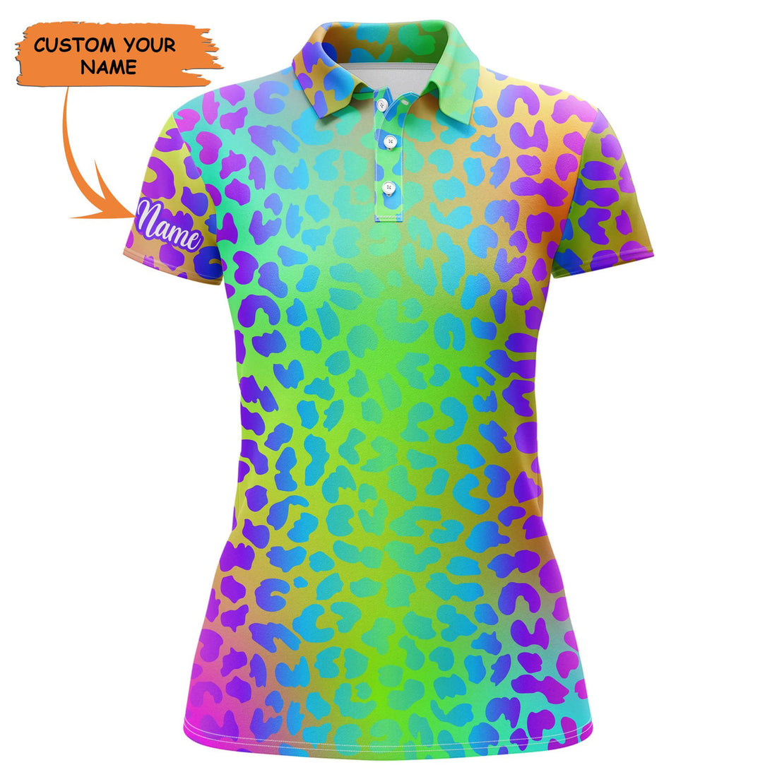 Custom Womens Golf Polo Shirt Neon Rainbow Leopard Print Custom Ladies Pattern Golf Shirt, Women Golf Top