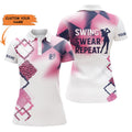 Custom Womens Golf Polo Shirt Pink Leopard Custom Name Swing Swear Repeat White Golf Shirt
