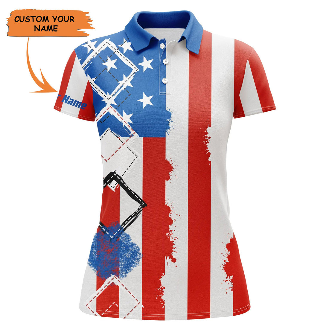 Custom Womens Golf Polo Shirts American Flag Patriot Custom Name Golf Shirts For Women, Gift For The Golfers, Perfect Gift For Women