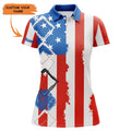 Custom Womens Golf Polo Shirts American Flag Patriot Custom Name Golf Shirts For Women, Gift For The Golfers, Perfect Gift For Women