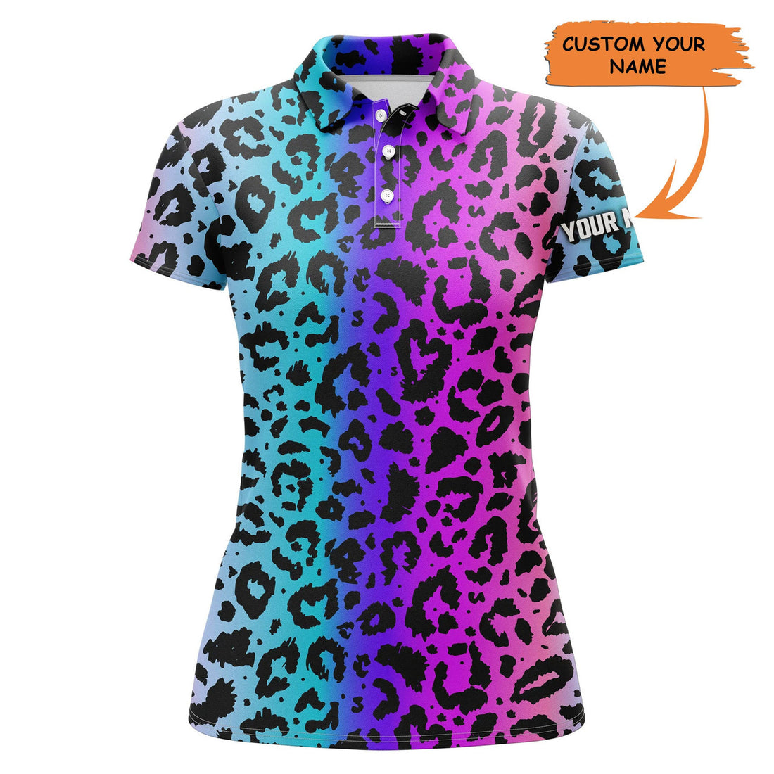Custom Womens Golf Polo Shirts Colorful Neon Gradient Leopard Print Pattern Custom Golf Clothes For Women