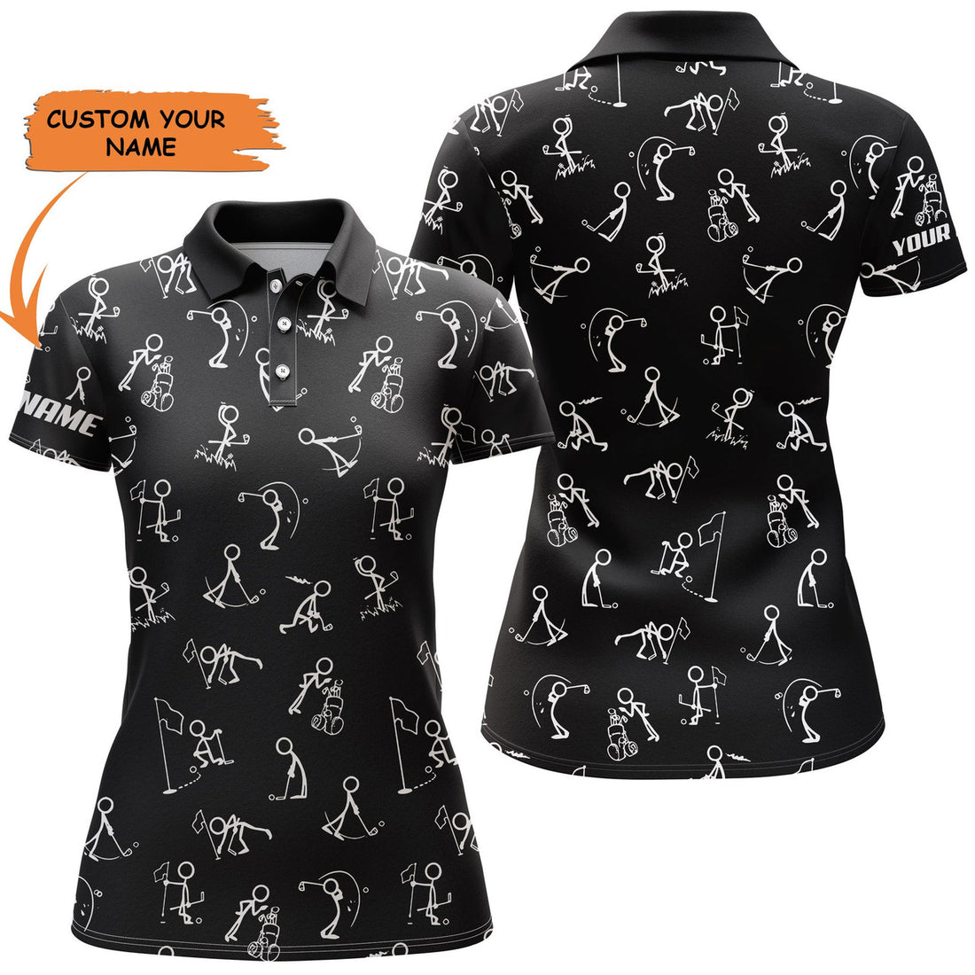 Custom Womens Golf Polo Shirts Custom Name Funny Golf Pattern, Black Women Polo Shirt, Perfect Gift For Women