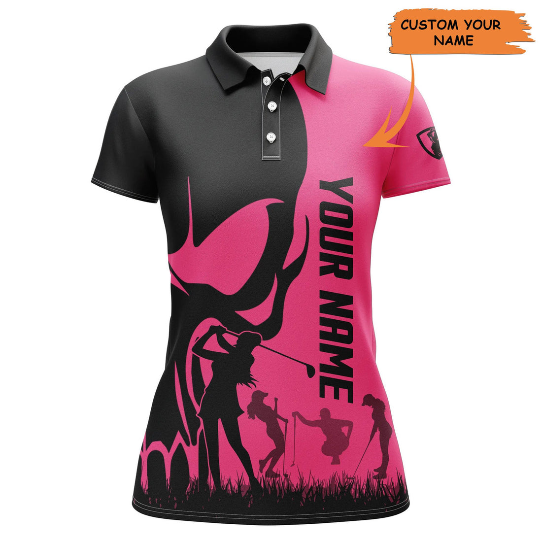 Custom Womens Golf Polo Shirts Custom Name Skull Golf Black Shirt Jerseys, Women Golf Tops, Best Gift For Women