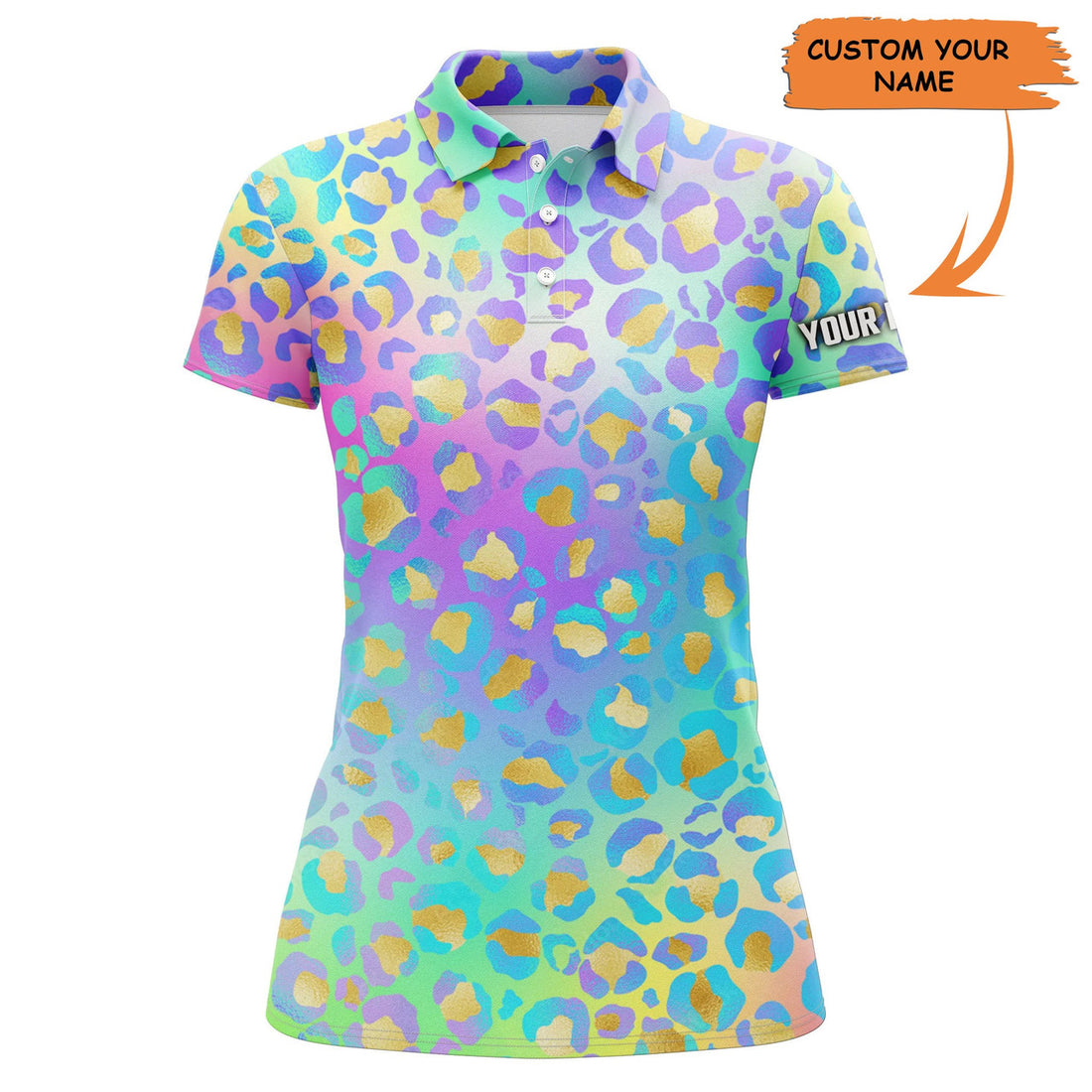 Custom Womens Golf Polo Shirts Neon Leopard Animal Print Ladies Golf Apparel Custom Women's Golf Outfits, Perfect Gift For Women