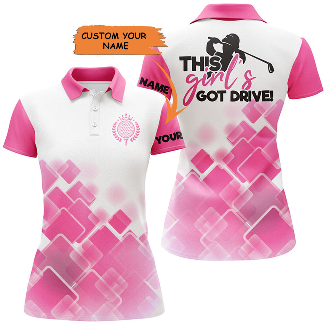 Custom Womens Golf Polo Shirts This Girl's Got Drive Custom Name Pink Pattern Golf Shirts For Women