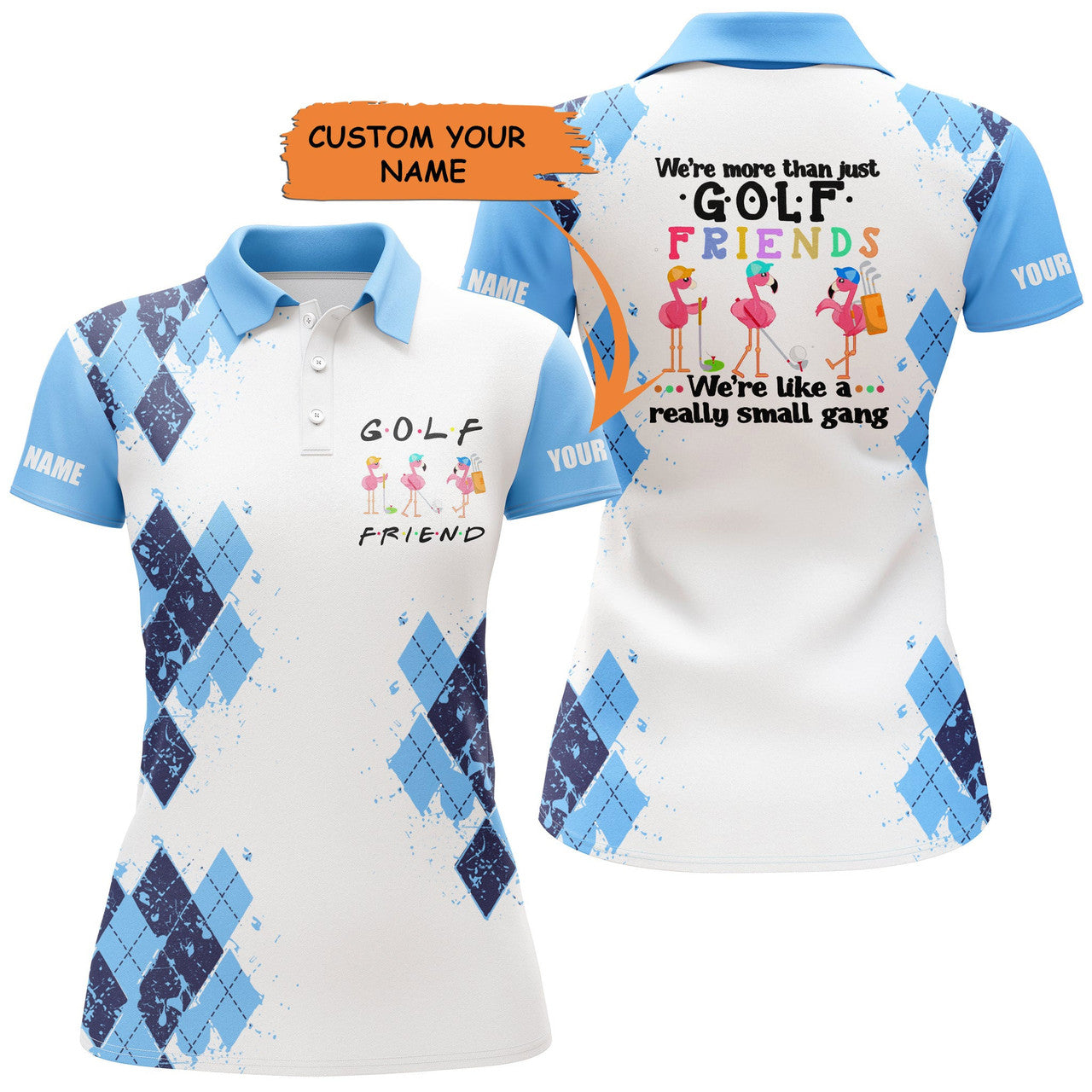 Custom Womens Golf Polo Shirt We're More Than Just Golf Friends Flamingo Custom Name Golf Shirt - Light Blue, Perfect Gift For Women