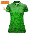 Custom Womens Polos Shirts Green Clover St Patrick Pattern Golf Shirts Custom Team Golf Polo, Perfect Gift For Women