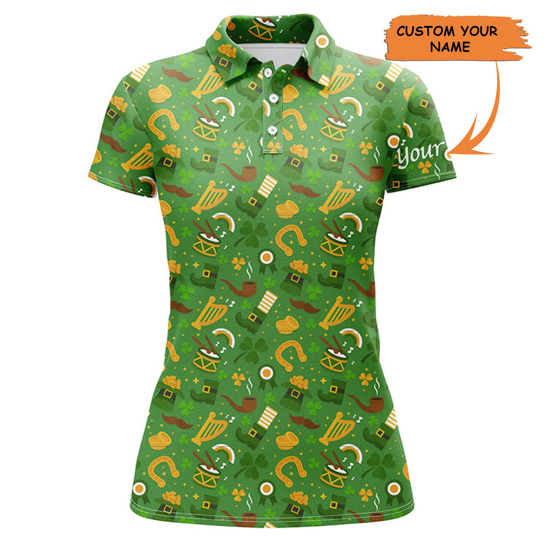Custom Womens Polos Shirts Saint Patrick's Day Green Pattern Golf Shirts Custom Team Golf Polo For Women, Perfect Gift For Women