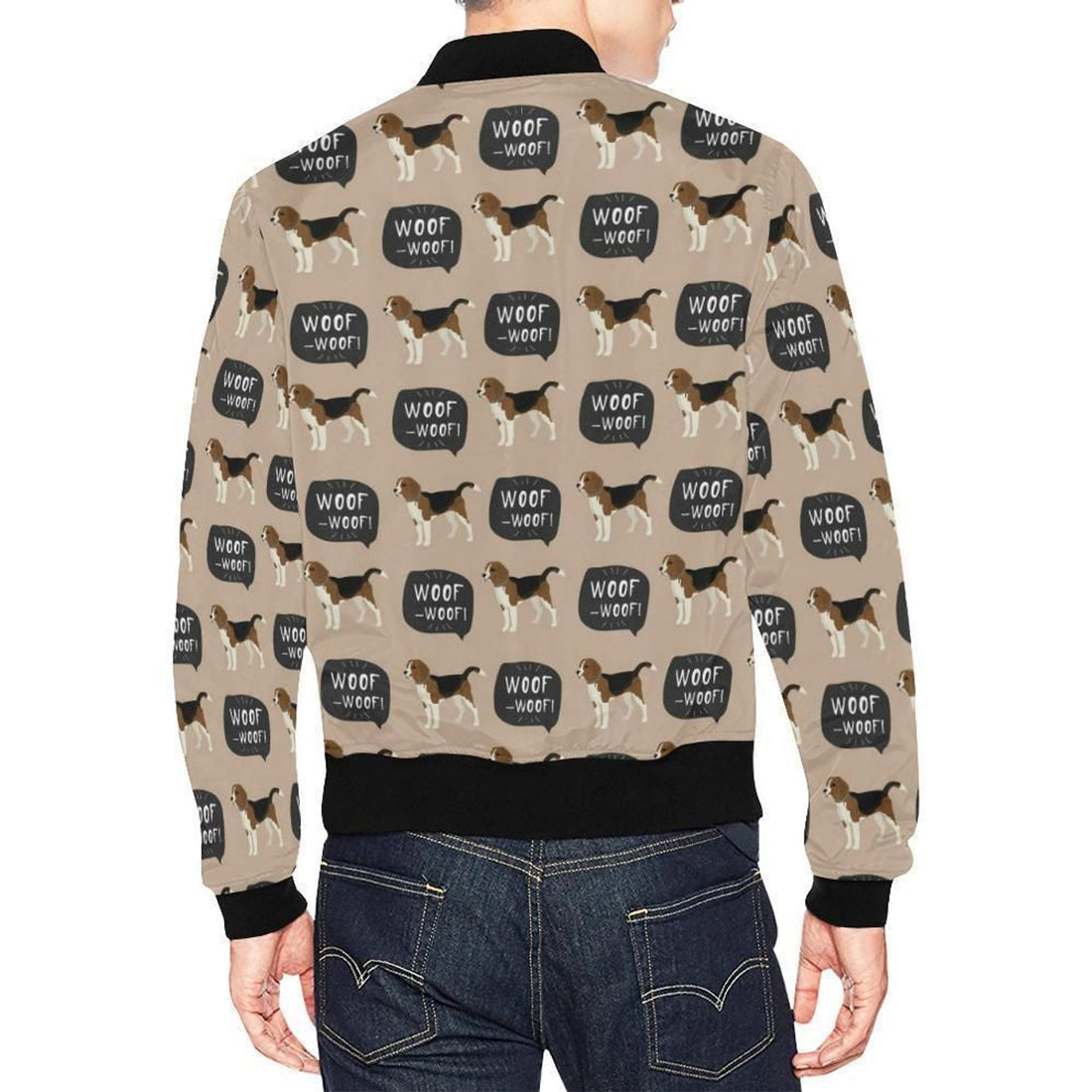 FUNSTUFFPRINT Woof Woof Beagle Pattern Print Mens 3D Bomber Jacket