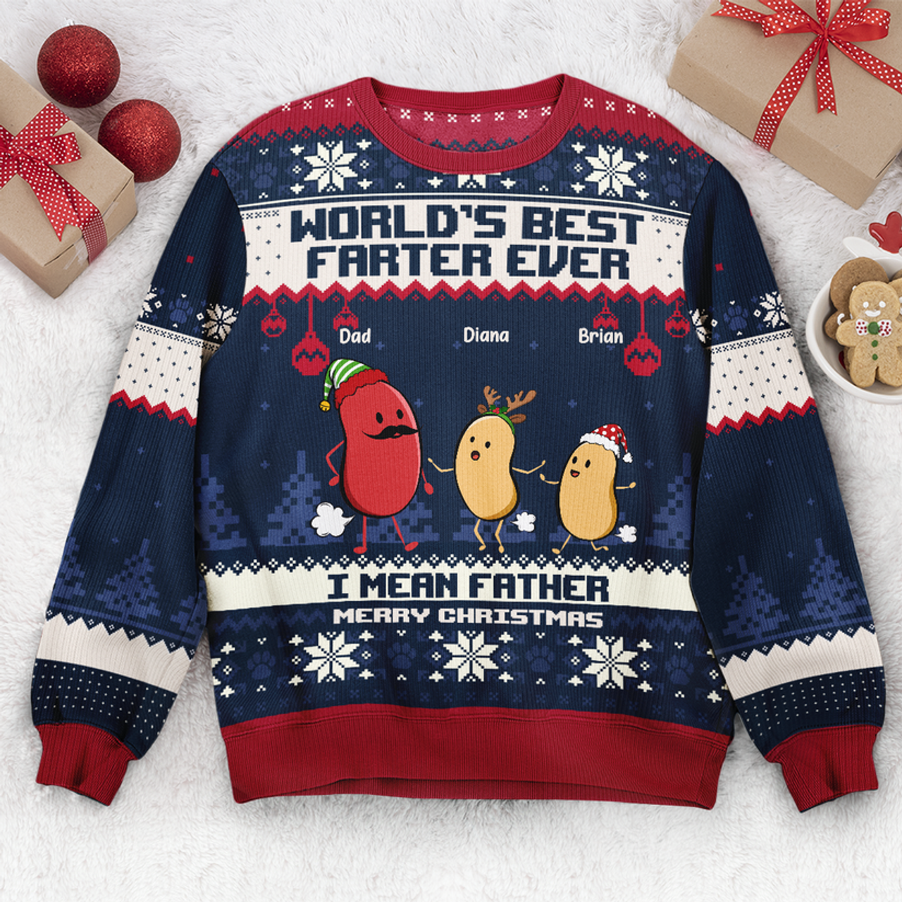 FUNSTUFFPRINT Custom World's Best Farter Ever I Mean Father Christmas Ver Ugly Sweater
