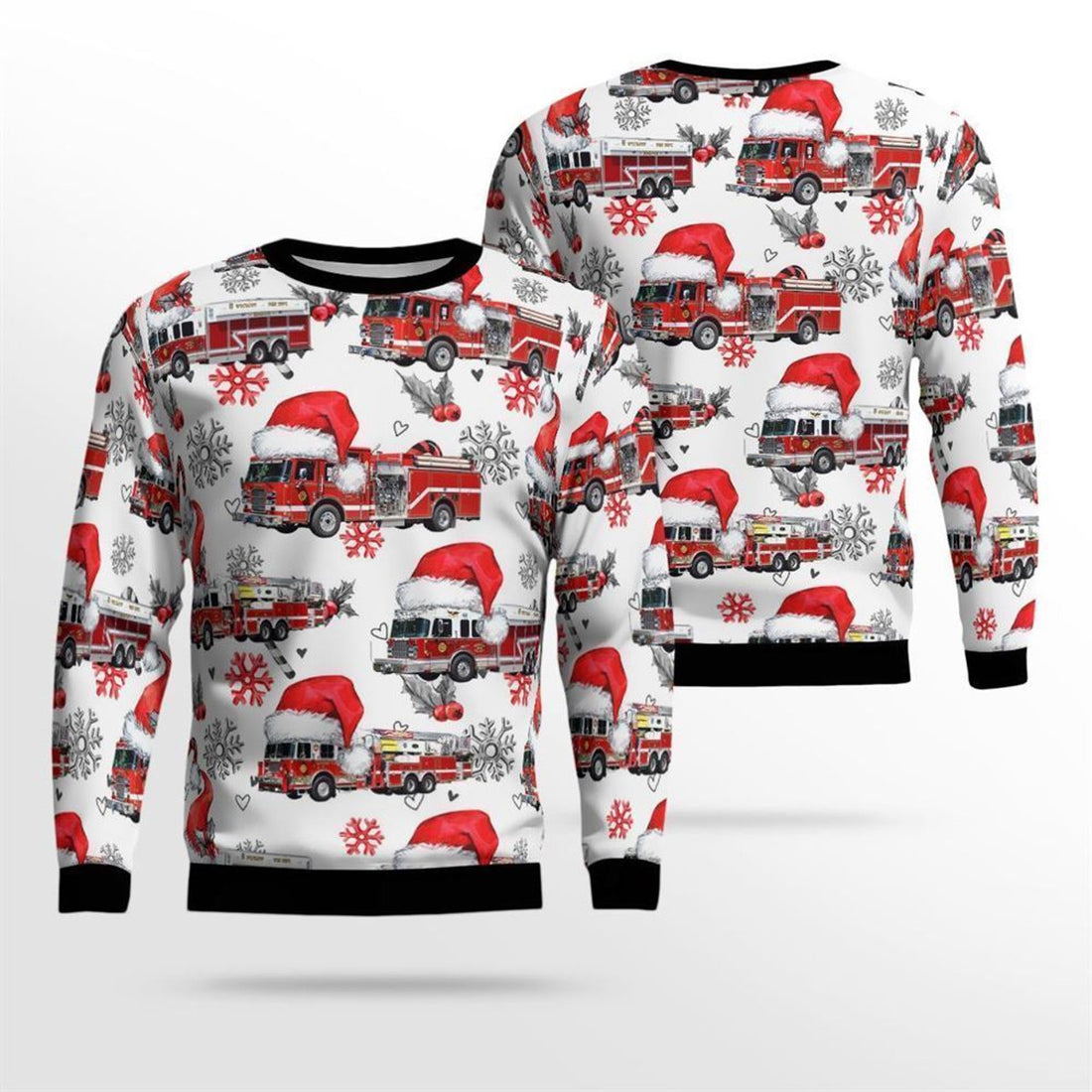 FUNSTUFFPRINT Wyckoff Fire Department, Wyckoff , NJ Christmas AOP Ugly Sweater - Gifts For Firefighters In Wyckoff, NJ Ugly Sweater