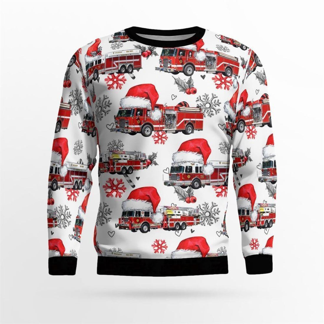 FUNSTUFFPRINT Wyckoff Fire Department, Wyckoff , NJ Christmas AOP Ugly Sweater - Gifts For Firefighters In Wyckoff, NJ Ugly Sweater