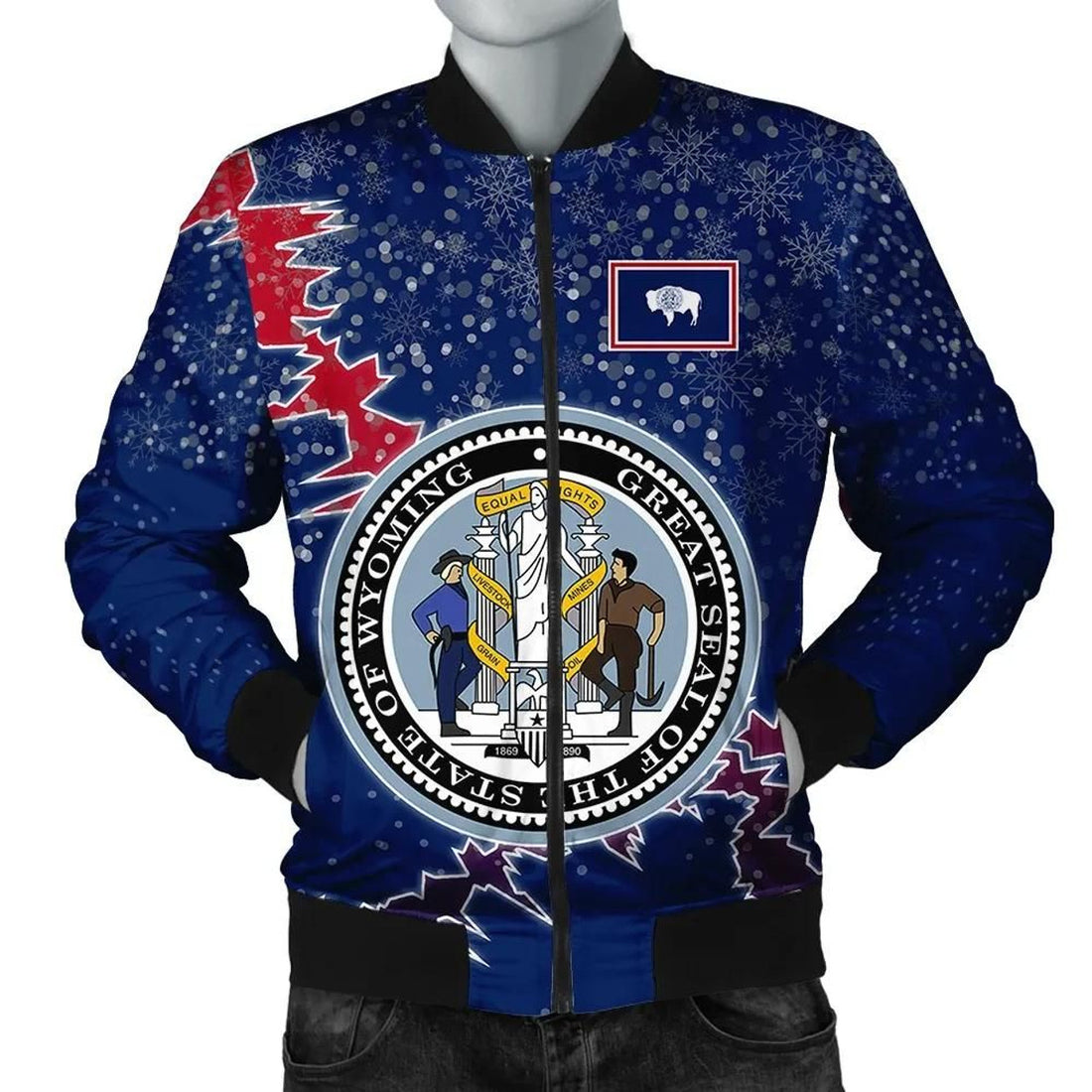 FUNSTUFFPRINT Wyoming Christmas Coat Of Arms Men Bomber Jacket Style 3D Bomber Jacket