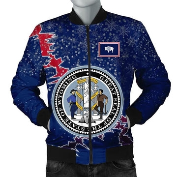 FUNSTUFFPRINT Wyoming Christmas Coat Of Arms Men Bomber Jacket Style 3D Bomber Jacket