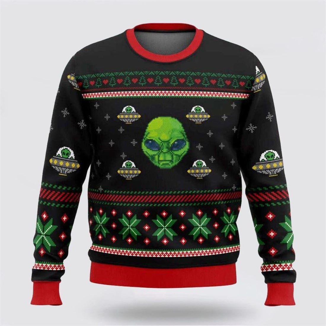 FUNSTUFFPRINT Xmas Alien With A UFO Ugly Sweater - Christmas Gifts For Frends Ugly Sweater