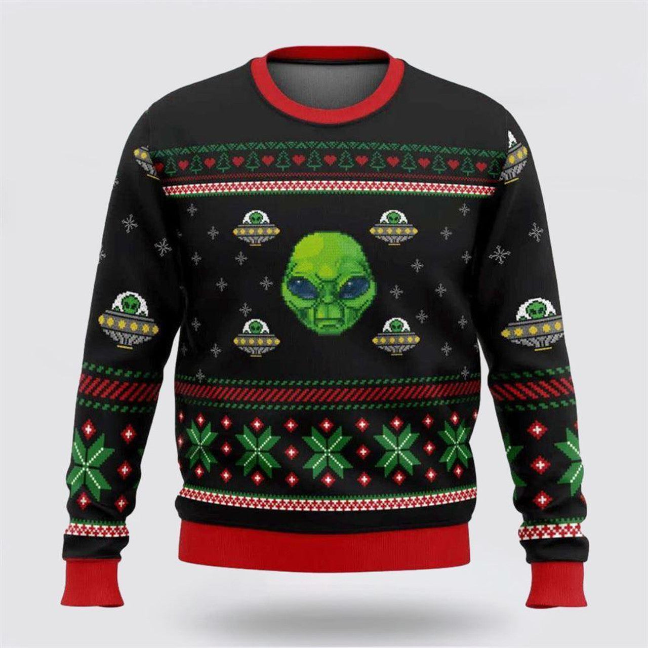 FUNSTUFFPRINT Xmas Alien With A UFO Ugly Sweater - Christmas Gifts For Frends Ugly Sweater