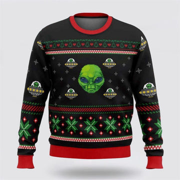 FUNSTUFFPRINT Xmas Alien With A UFO Ugly Sweater - Christmas Gifts For Frends Ugly Sweater