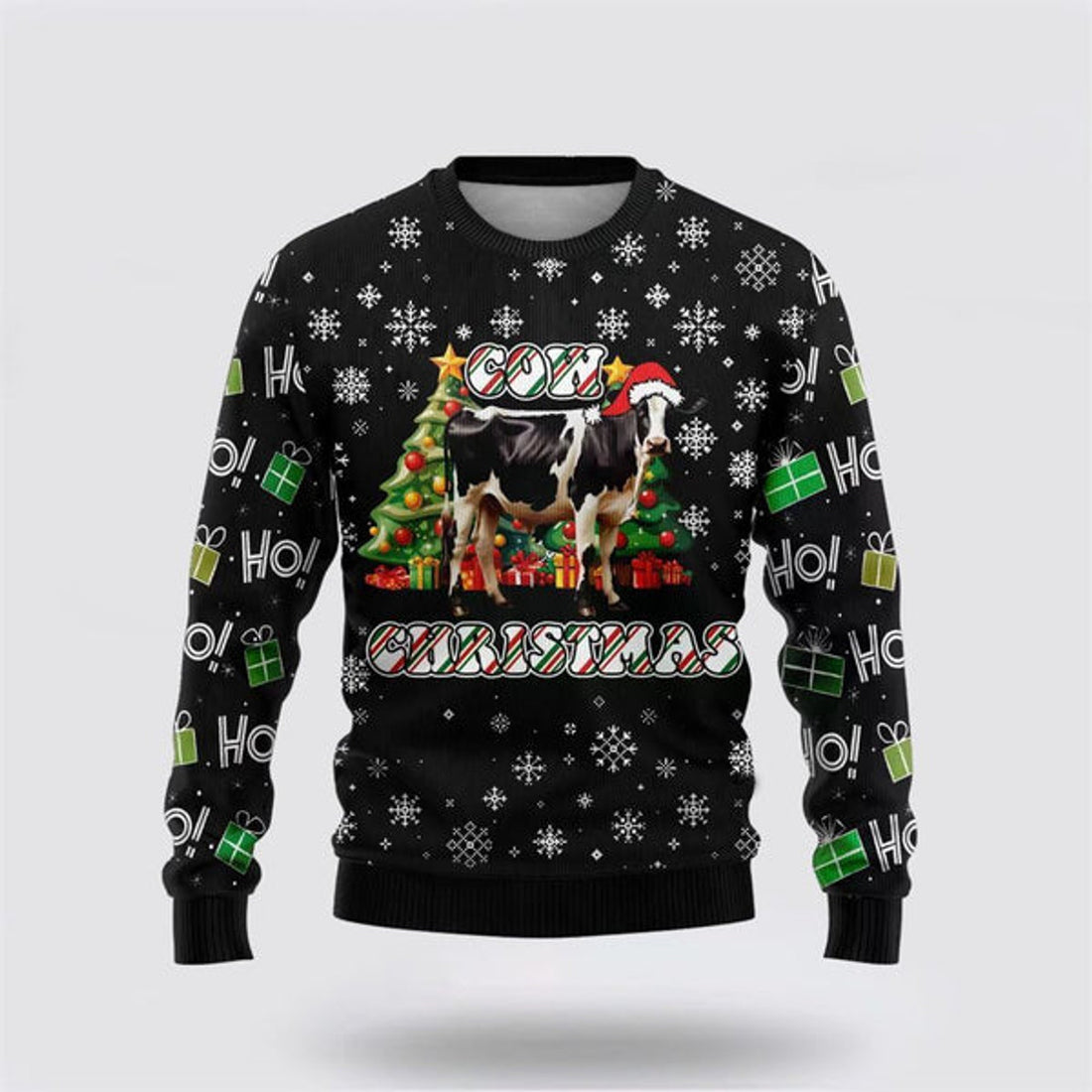 FUNSTUFFPRINT Xmas Pine Tree Cow Ugly Christmas Sweater, Farm Sweater, Christmas Gift, Best Winter Outfit Christmas Ugly Sweater