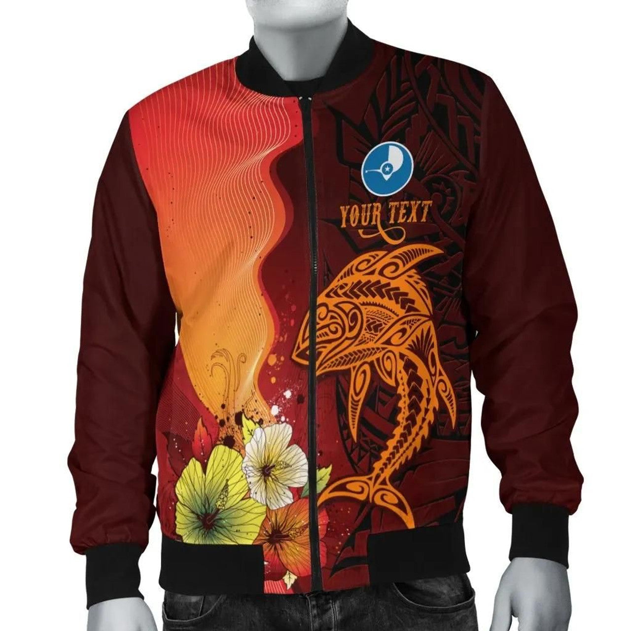FUNSTUFFPRINT Yap Custom Personalised Men's Bomber Jacket - Tribal Tuna Fish - 3D Bomber Jacket