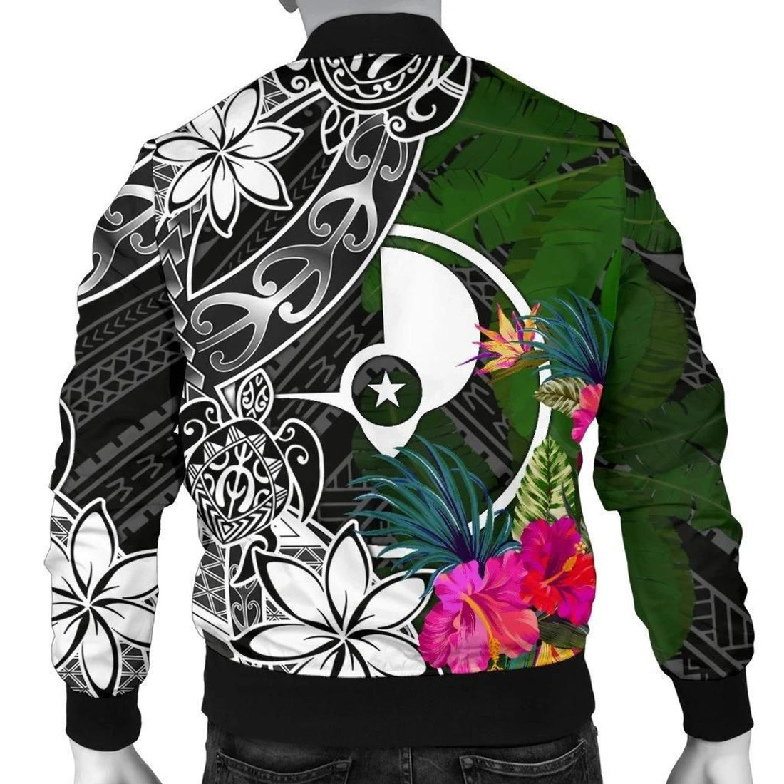 FUNSTUFFPRINT Yap Men Bomber Jacket - Turtle Plumeria Banana Leaf - 3D Bomber Jacket