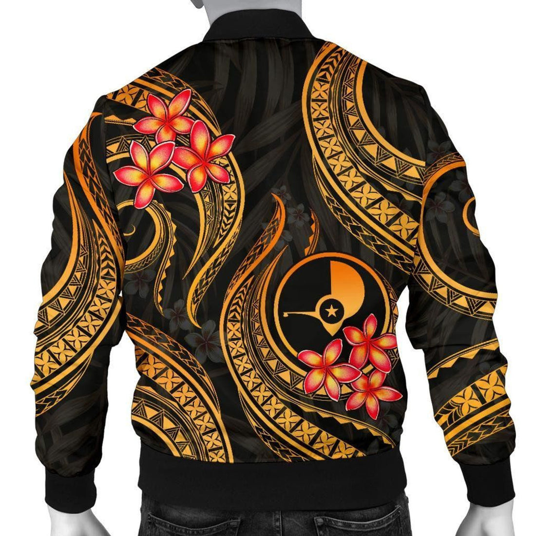 FUNSTUFFPRINT Yap Micronesian Men Bomber Jacket - Gold Plumeria - 3D Bomber Jacket
