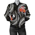 FUNSTUFFPRINT Yap Micronesian Women Bomber Jacket - Black Plumeria - 3D Bomber Jacket
