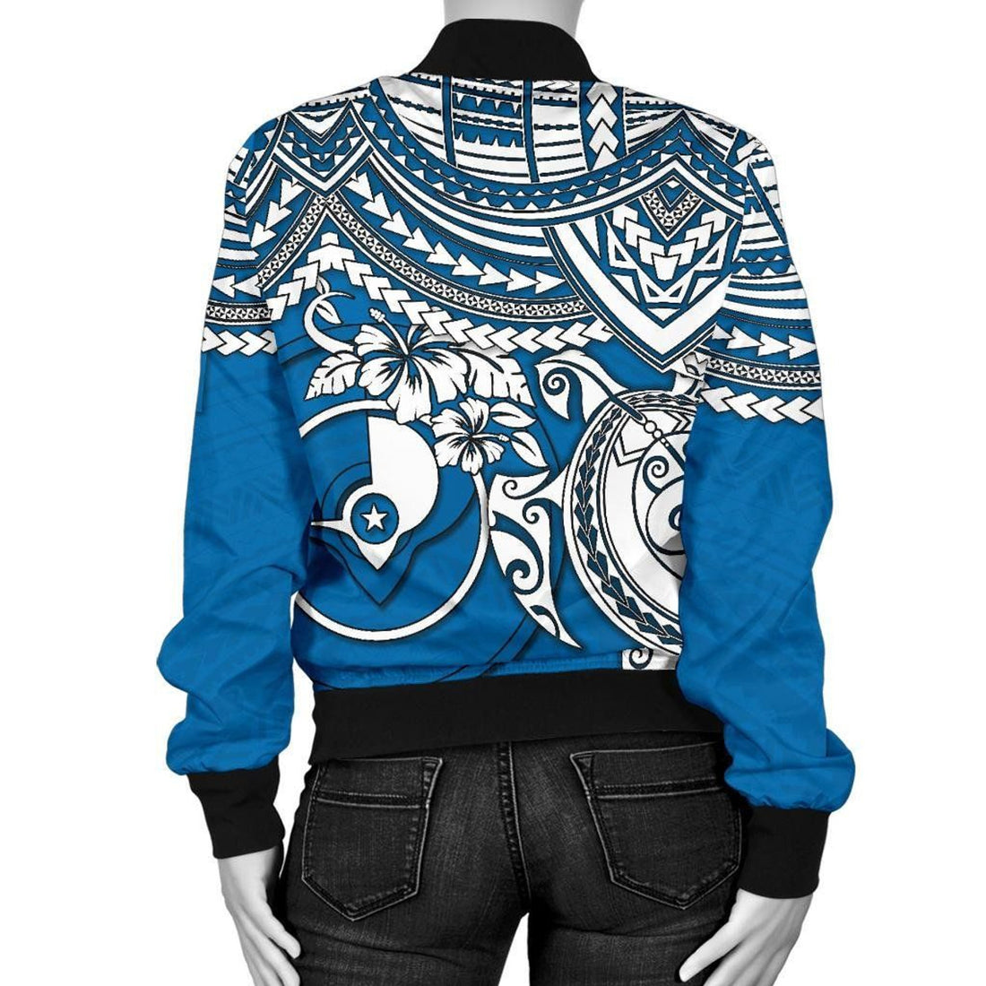 FUNSTUFFPRINT Yap Polynesian Bomber Jacket (Women) - Polynesian Turtle - 3D Bomber Jacket