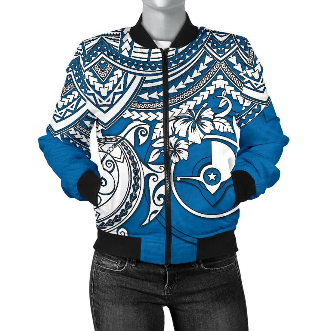 FUNSTUFFPRINT Yap Polynesian Bomber Jacket (Women) - Polynesian Turtle - 3D Bomber Jacket