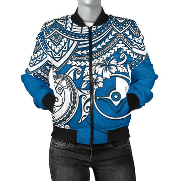 FUNSTUFFPRINT Yap Polynesian Bomber Jacket (Women) - Polynesian Turtle - 3D Bomber Jacket