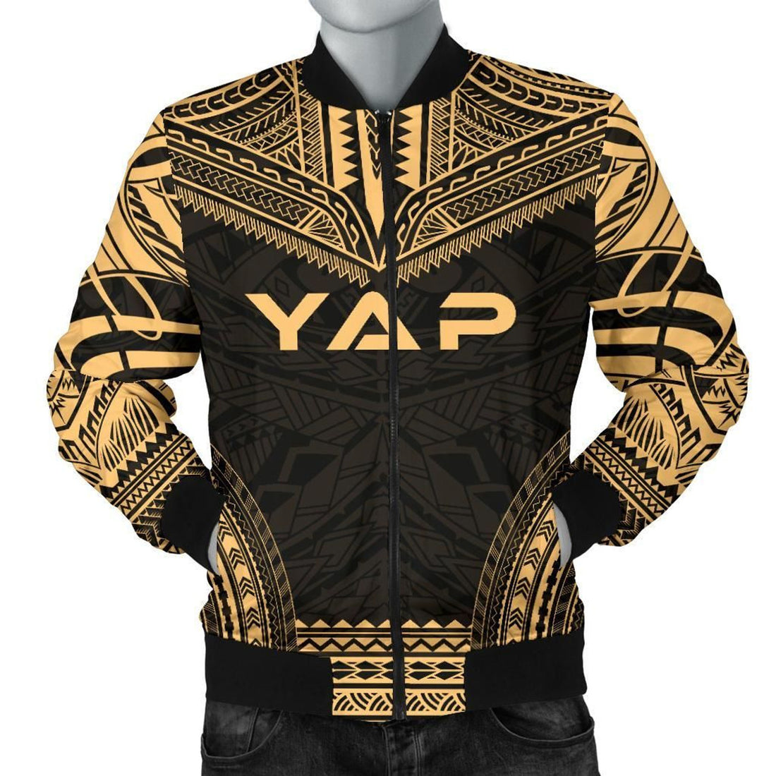 FUNSTUFFPRINT Yap Polynesian Chief Men's Bomber Jacket - Gold Version - 3D Bomber Jacket