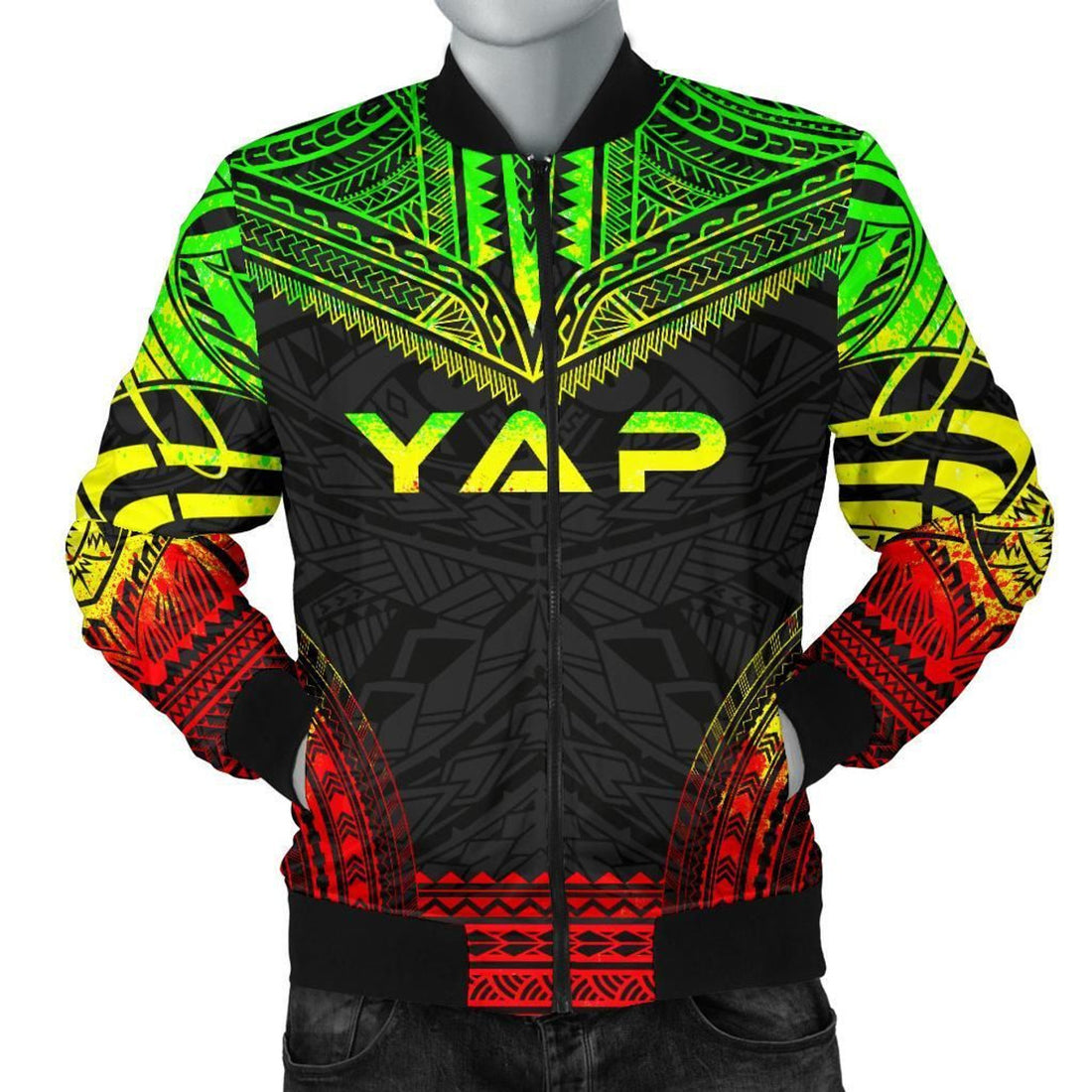 FUNSTUFFPRINT Yap Polynesian Chief Men's Bomber Jacket - Reggae Version - 3D Bomber Jacket