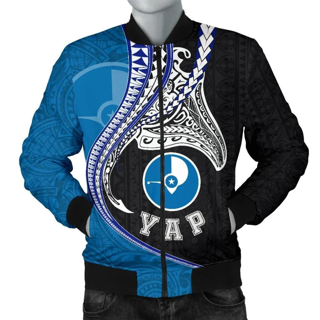 FUNSTUFFPRINT Yap Polynesian Men's Bomber Jacket Manta Polynesian 3D Bomber Jacket