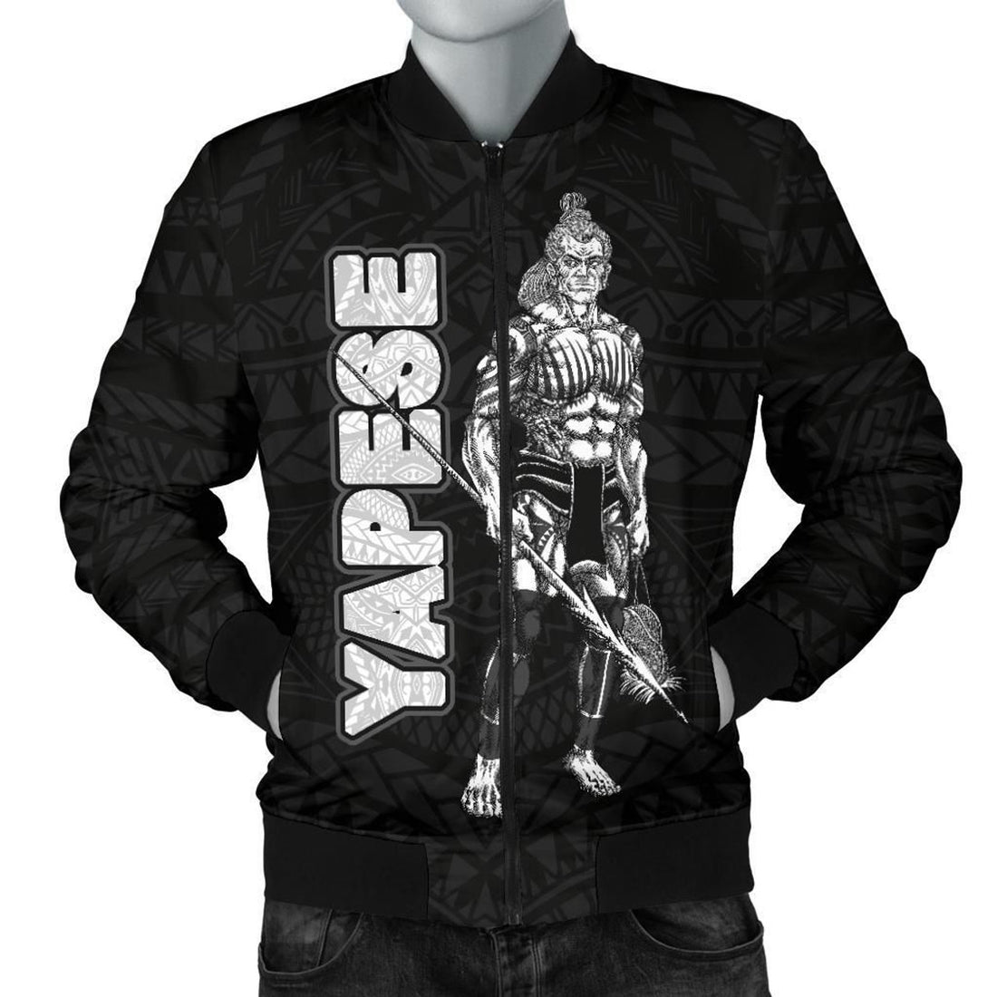 FUNSTUFFPRINT Yap Polynesian Men's Bomber Jacket - Micronesia Yapese Warrior - 3D Bomber Jacket