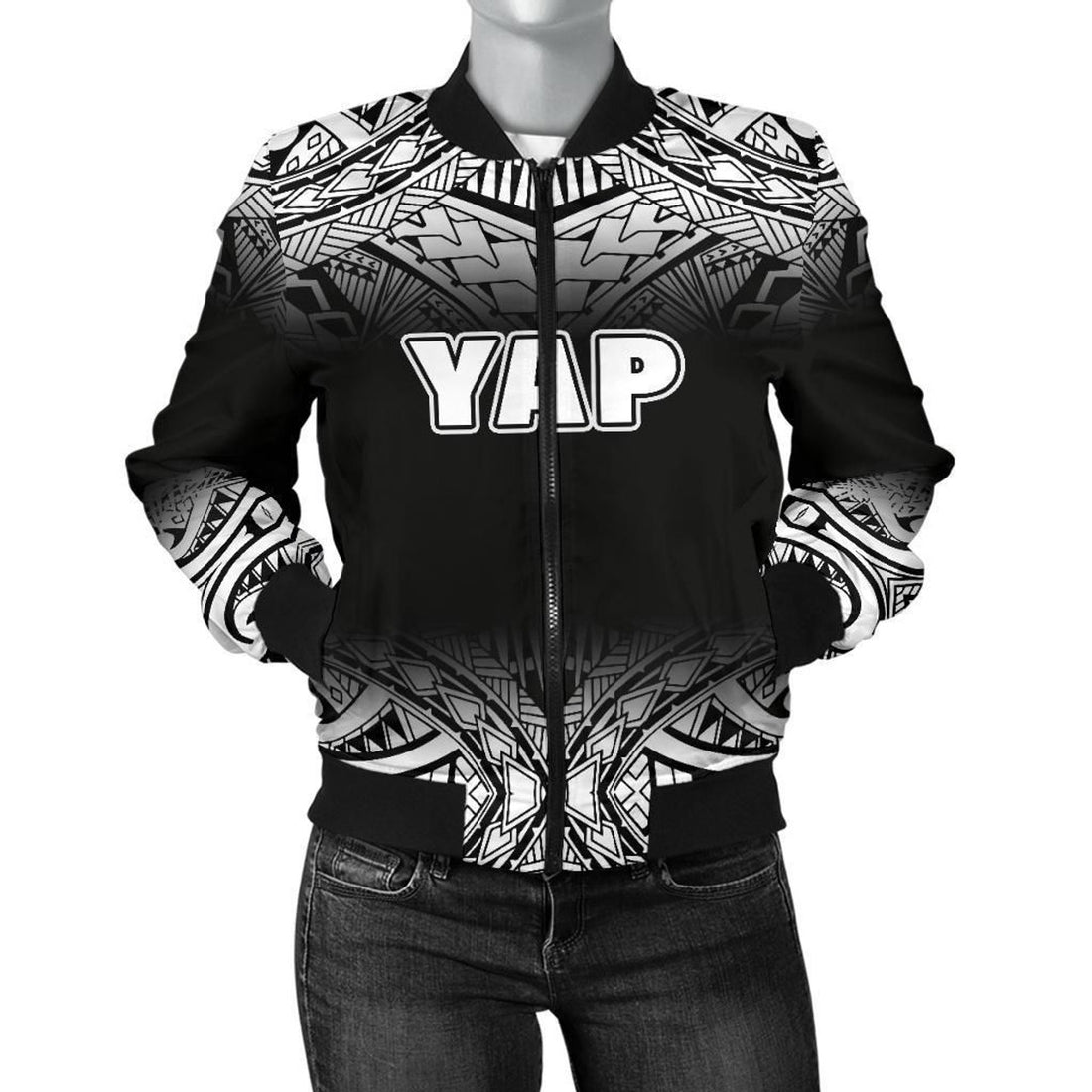 FUNSTUFFPRINT Yap Women's Bomber Jacket - Fog Black Style - 3D Bomber Jacket