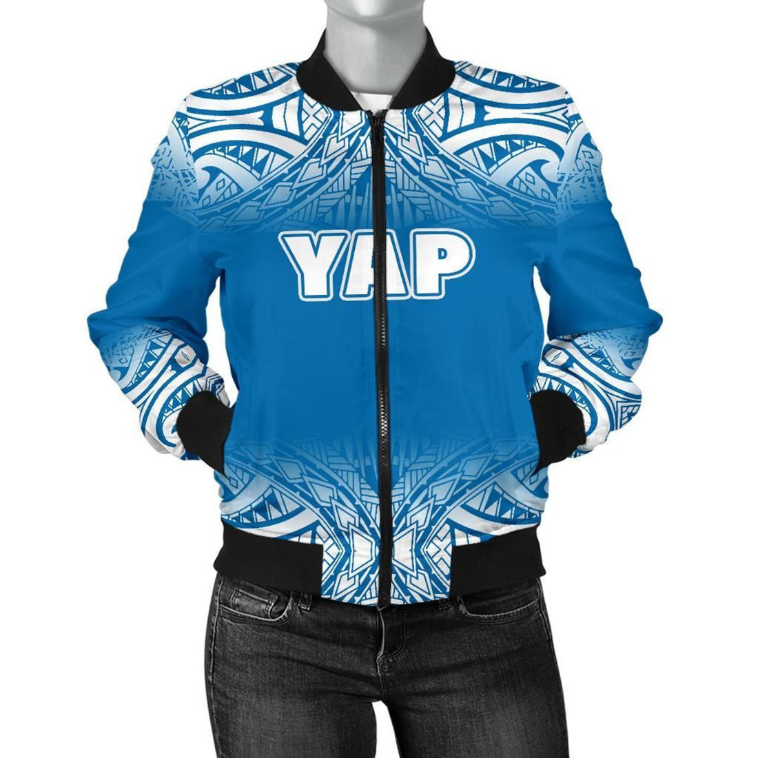 FUNSTUFFPRINT Yap Women's Bomber Jacket - Fog Blue Style - 3D Bomber Jacket
