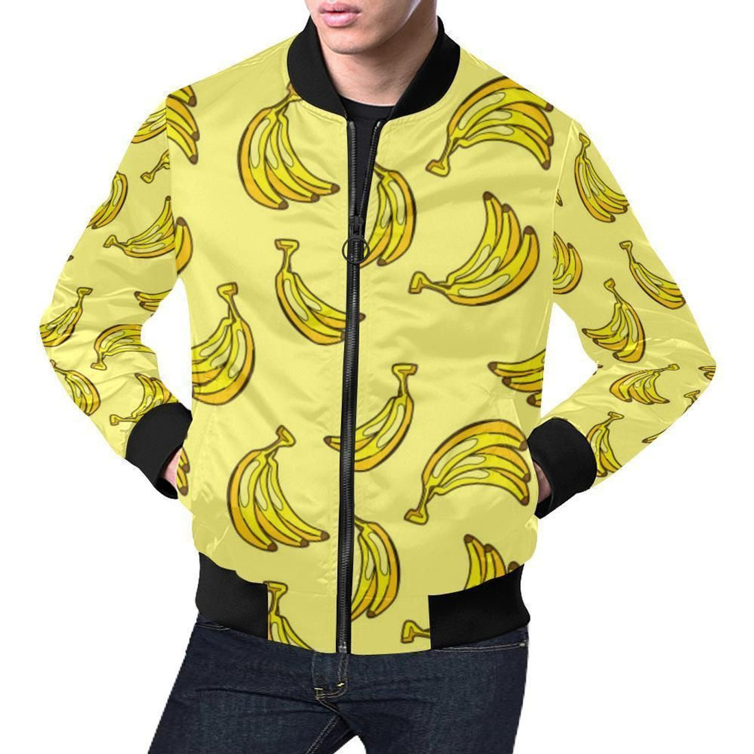 FUNSTUFFPRINT Yellow Banana Pattern Print Mens 3D Bomber Jacket