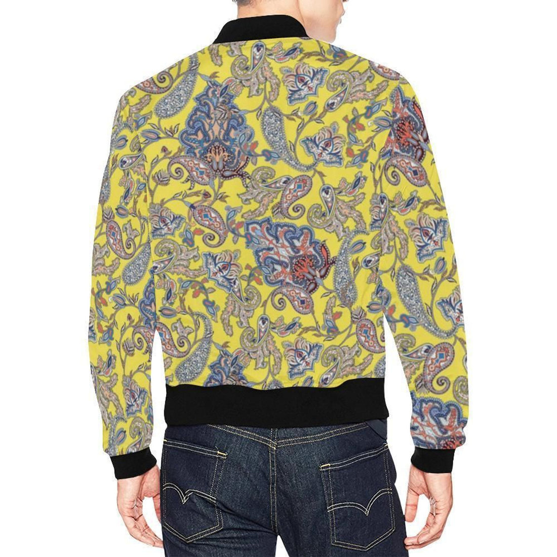 FUNSTUFFPRINT Yellow Paisley Pattern Print Mens 3D Bomber Jacket