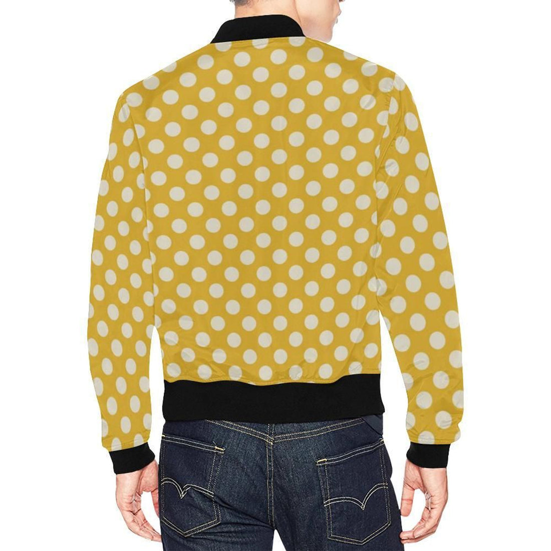 FUNSTUFFPRINT Yellow White Polka dot Pattern Print Mens 3D Bomber Jacket