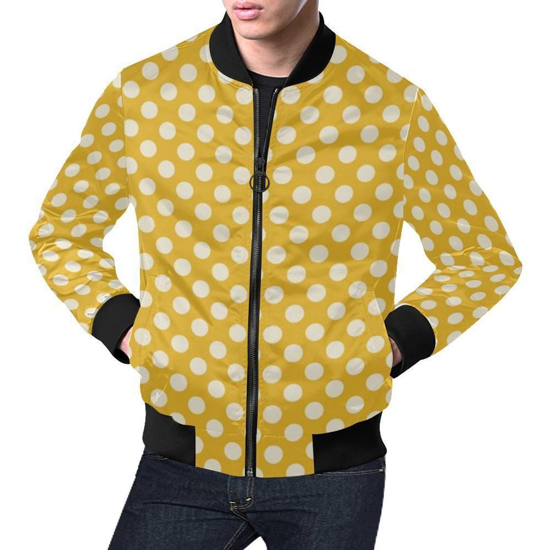 FUNSTUFFPRINT Yellow White Polka dot Pattern Print Mens 3D Bomber Jacket