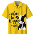 Yellow Cow Watercolor Hawaiian Shirt, Cow Short Sleeve Aloha Shirt For Farmer
