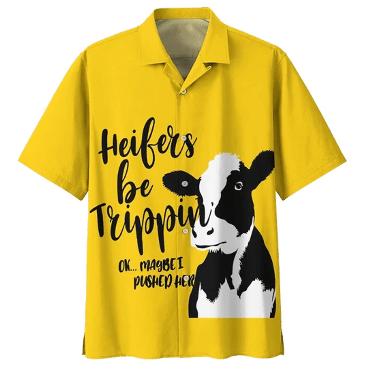 Yellow Cow Watercolor Hawaiian Shirt, Cow Short Sleeve Aloha Shirt For Farmer