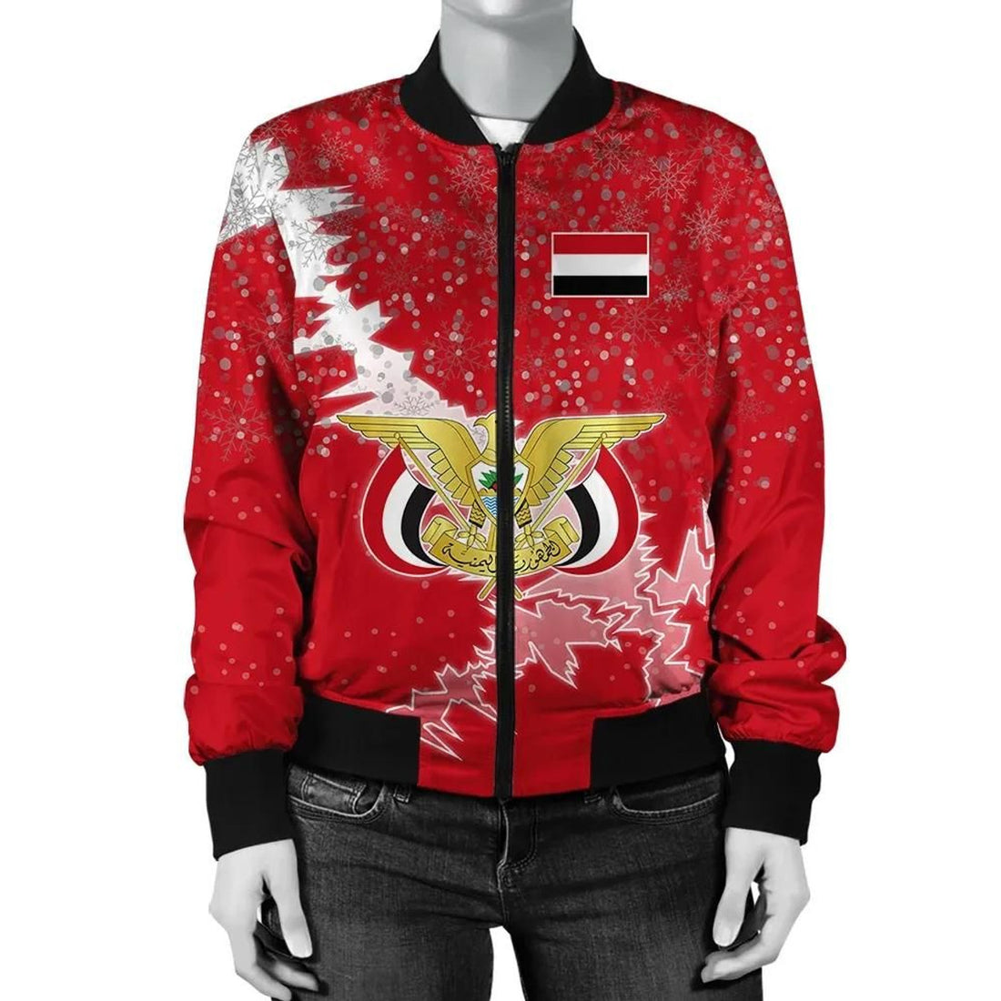 FUNSTUFFPRINT Yemen Christmas Coat Of Arms Women Bomber Jacket Style 3D Bomber Jacket